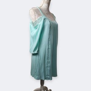 Entro Pastel Mint Green Boho Cold Shoulder Dress Size Large